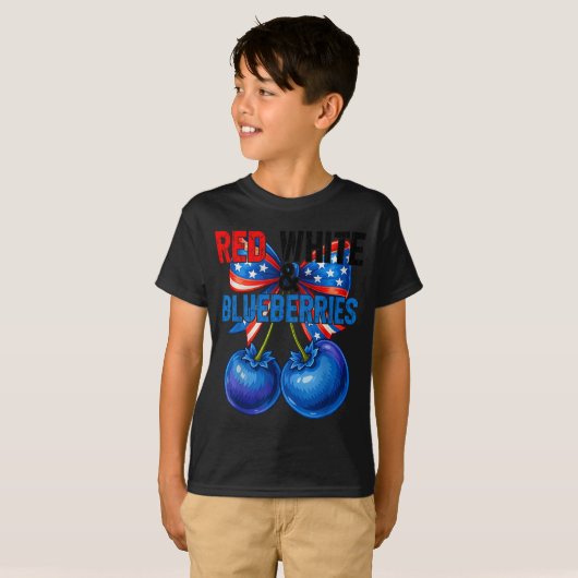 Red White Blueberries Funny Patriotic Retro Usa Hu T-shirt (Voorkant volledig)