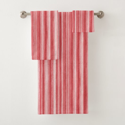 Red White Blush Pink Stripes Bad Handdoek (Insitu)