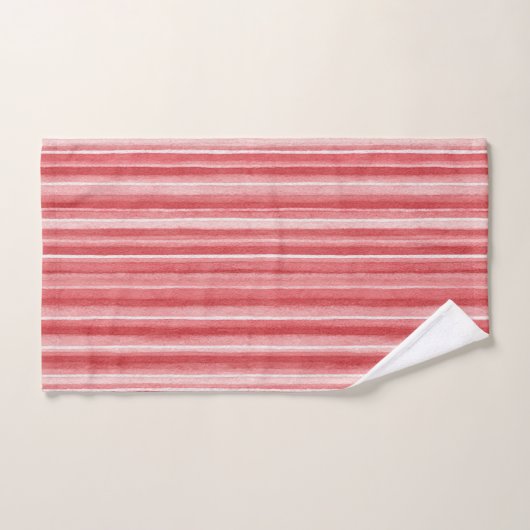 Red White Blush Pink Stripes Bad Handdoek (Handdoek)