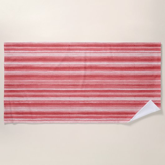 Red White Blush Pink Stripes   Strandlaken (Voorkant)