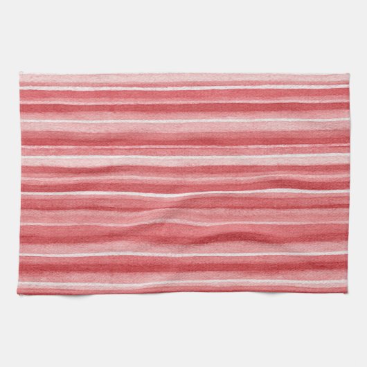 Red White Blush Pink Stripes Theedoek (Horizontaal)