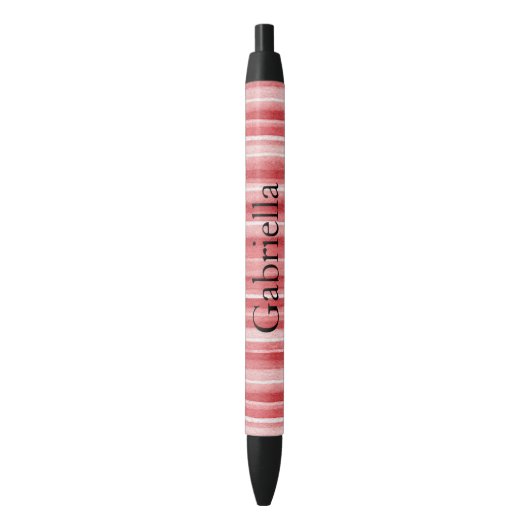 Red White Blush Pink Stripes   Zwarte Inkt Pen (Voorkant Verticaal)