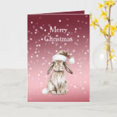 Red White Bokeh Dots Christmas Bunny Rabbit Hat Kaart (Gele Bloem)