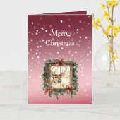 Red White Bokeh Dots Christmas Deer in Window Kaart (Gele Bloem)