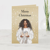 Red White Bokeh Dots Christmas Pretty Black Girl Kaart (Voorkant)