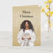 Red White Bokeh Dots Christmas Pretty Black Girl Kaart (Gele Bloem)