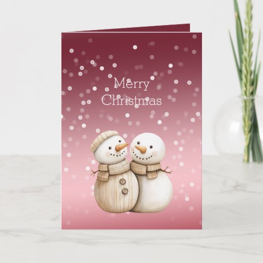 Red White Bokeh Dots Snowman Christmas Kaart (Voorkant)
