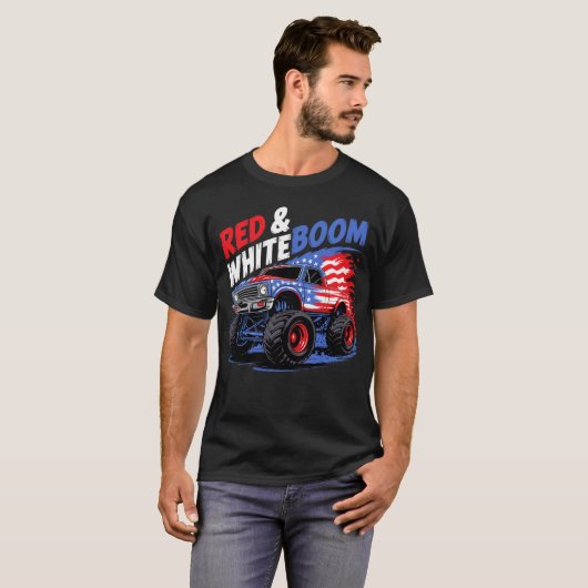 Red White Boom Monster Truck T-shirt (Voorkant volledig)