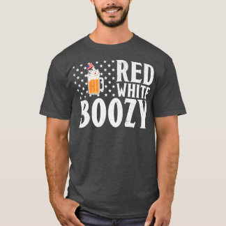 Red White Boozy Beer Drinking American Flag T-shirt