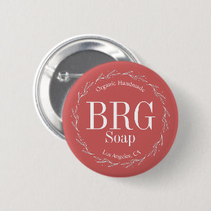 Red White Botanical Wreatinmonogram detailhandel w Ronde Button 5,7 Cm