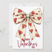 Red White Bow Happy Valentines Day Feestdagenkaart (Voorkant)