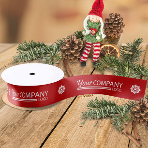 Red White Branded Company Logo Snowflake Kerst Satijnen Lint