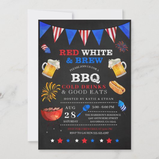 Red White & Brew 4 juli BBQ Uitnodiging (Voorkant)