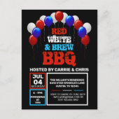 Red White & Brew BBQ 4e van juli partijuitnodiging Briefkaart (Voorkant)