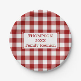 Red White Buffalo Check Jouw naam Family Reunion Papieren Bordje