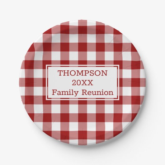 Red White Buffalo Check Jouw naam Family Reunion Papieren Bordje (Voorkant)