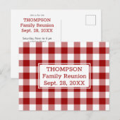 Red White Buffalo Check Name Family Reunion Party Uitnodiging Briefkaart (Voorkant / Achterkant)