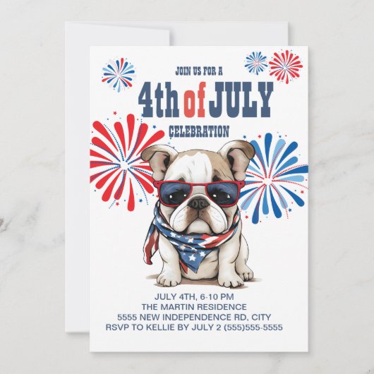 Red White Bulldog Sunbril op 4 juli Kaart (Voorkant)