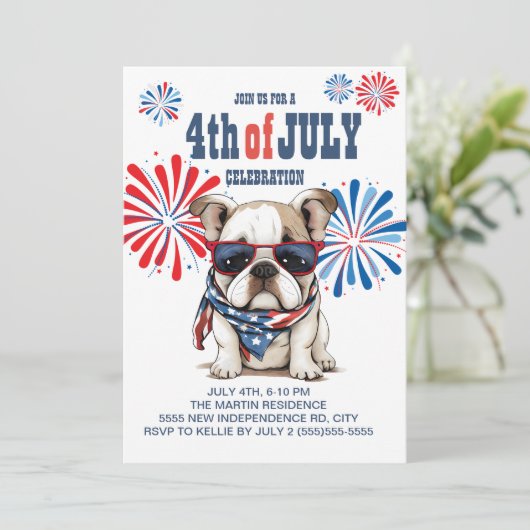Red White Bulldog Sunbril op 4 juli Kaart (Staand voorkant)