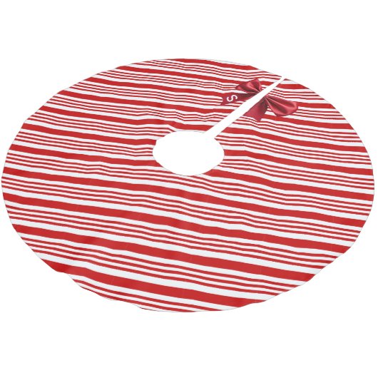 Red White Candy Cane Diagonal Stripes Bow Kerstboom Rok (Gekanteld)