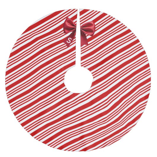 Red White Candy Cane Diagonal Stripes Bow Kerstboom Rok (Voorkant)