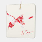 Red White Candy Cane Holiday Bow Foto Keramisch Ornament (Links)