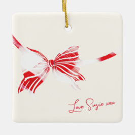 Red White Candy Cane Holiday Bow Foto Keramisch Ornament