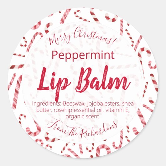 Red White Candy Cane kerstlip Balm Labels (Voorkant)