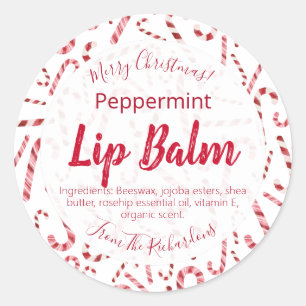 Red White Candy Cane kerstlip Balm Labels