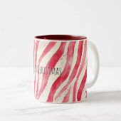 Red White Candy Cane Stripes Christmas Tweekleurige Koffiemok (Voorkant rechts)