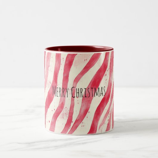 Red White Candy Cane Stripes Christmas Tweekleurige Koffiemok (Center)