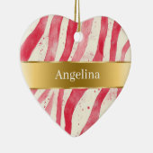 Red White Candy Cane Stripes Gold Ribbon Christmas Keramisch Ornament (Rechts)