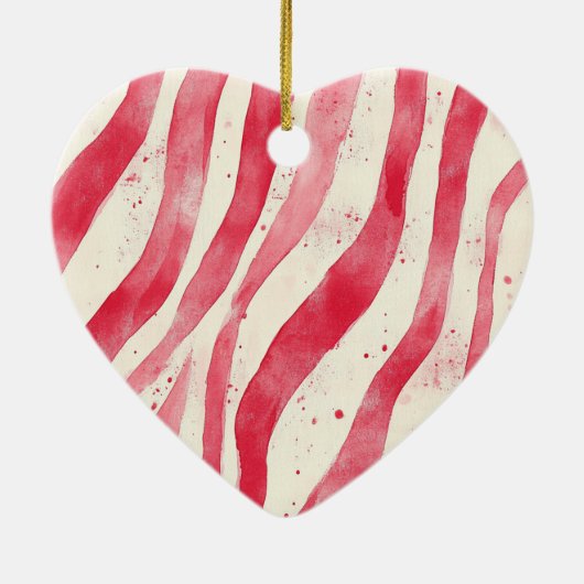 Red White Candy Cane Stripes Gold Ribbon Christmas Keramisch Ornament (Achterkant)
