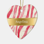 Red White Candy Cane Stripes Gold Ribbon Christmas Keramisch Ornament (Links)