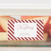 Red & White Candy Cane Stripes Merry Christmas Labels (Aangebracht)