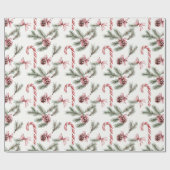 Red White Candy Canes Pine Cones Christmas Cadeaupapier (Vlak)