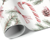 Red White Candy Canes Pine Cones Christmas Cadeaupapier (Rol Hoek)
