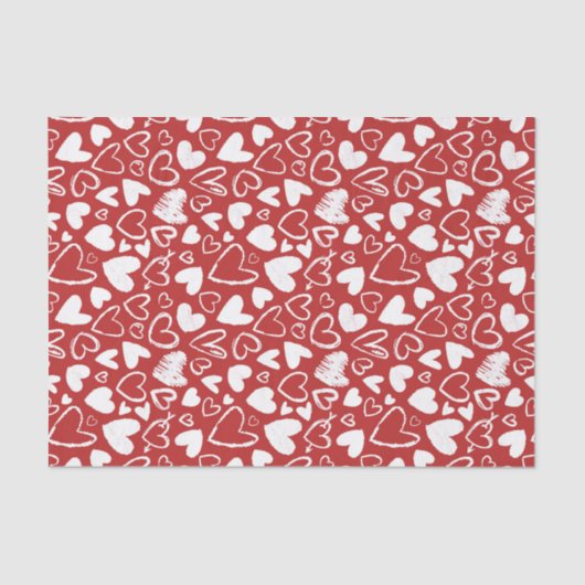 Red White Chalk Heart Cute Pattern Valentijnsdag Tissuepapier (Voorkant)