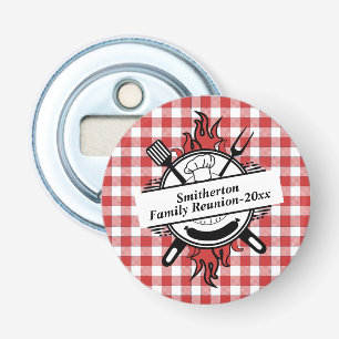 Red White Check Barbecue Cookout Family Reunion Button Flesopener