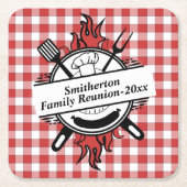 Red White Check Barbecue Cookout Family Reunion Kartonnen Onderzetters (Voorkant)