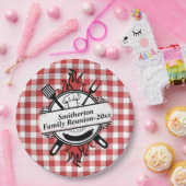 Red White Check Barbecue Cookout Family Reunion Papieren Bordje (Feest)