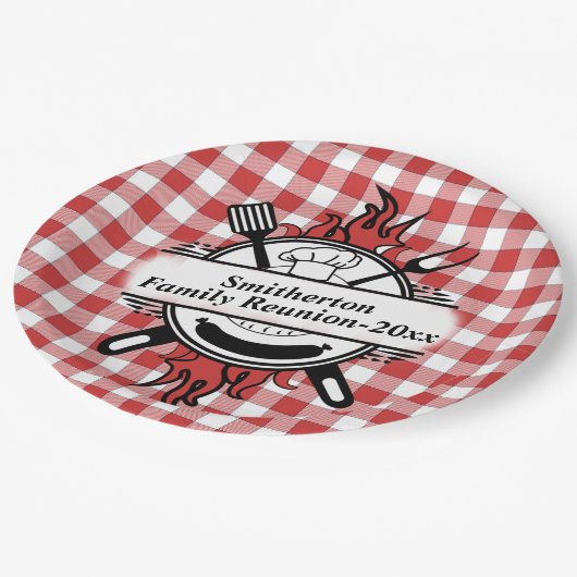 Red White Check Barbecue Cookout Family Reunion Papieren Bordje (Gekanteld)