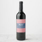 Red White Check Gingham & Blue Denim Cheers Wijn Etiket (Voorkant)