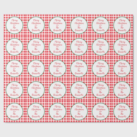 Red White Check MERRY CHRISTMAS Name Cadeaupapier (Vlak)