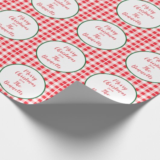 Red White Check MERRY CHRISTMAS Name Cadeaupapier (Hoek)