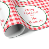 Red White Check MERRY CHRISTMAS Name Cadeaupapier (Rol Hoek)