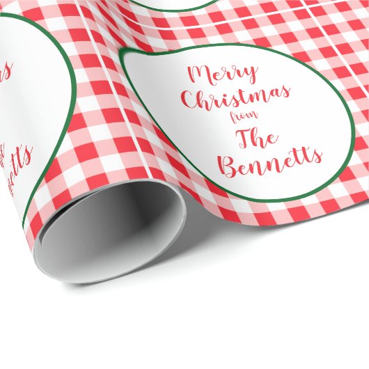 Red White Check MERRY CHRISTMAS Name Cadeaupapier (Rol Hoek)