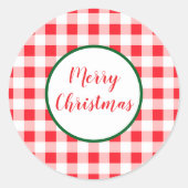 Red White Check MERRY CHRISTMAS Ronde Sticker (Voorkant)