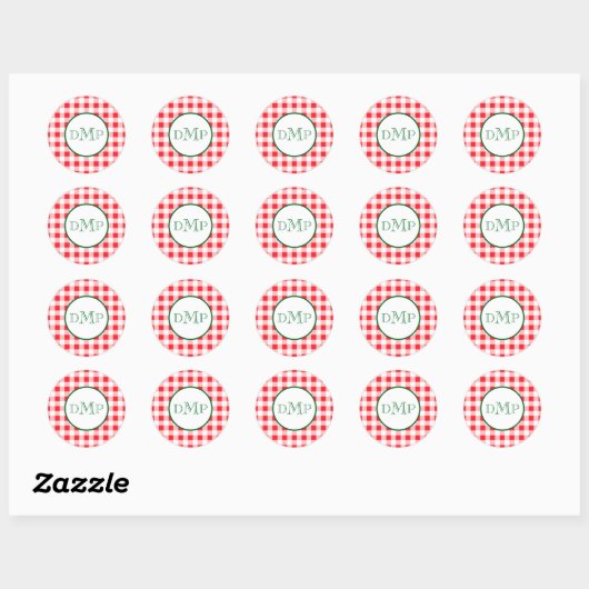 Red White Check MONOGRAM Ronde Sticker (Vel)