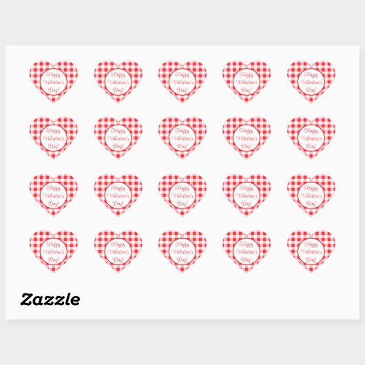 Red White Check Romantic Valentines Day Hart Sticker (Vel)